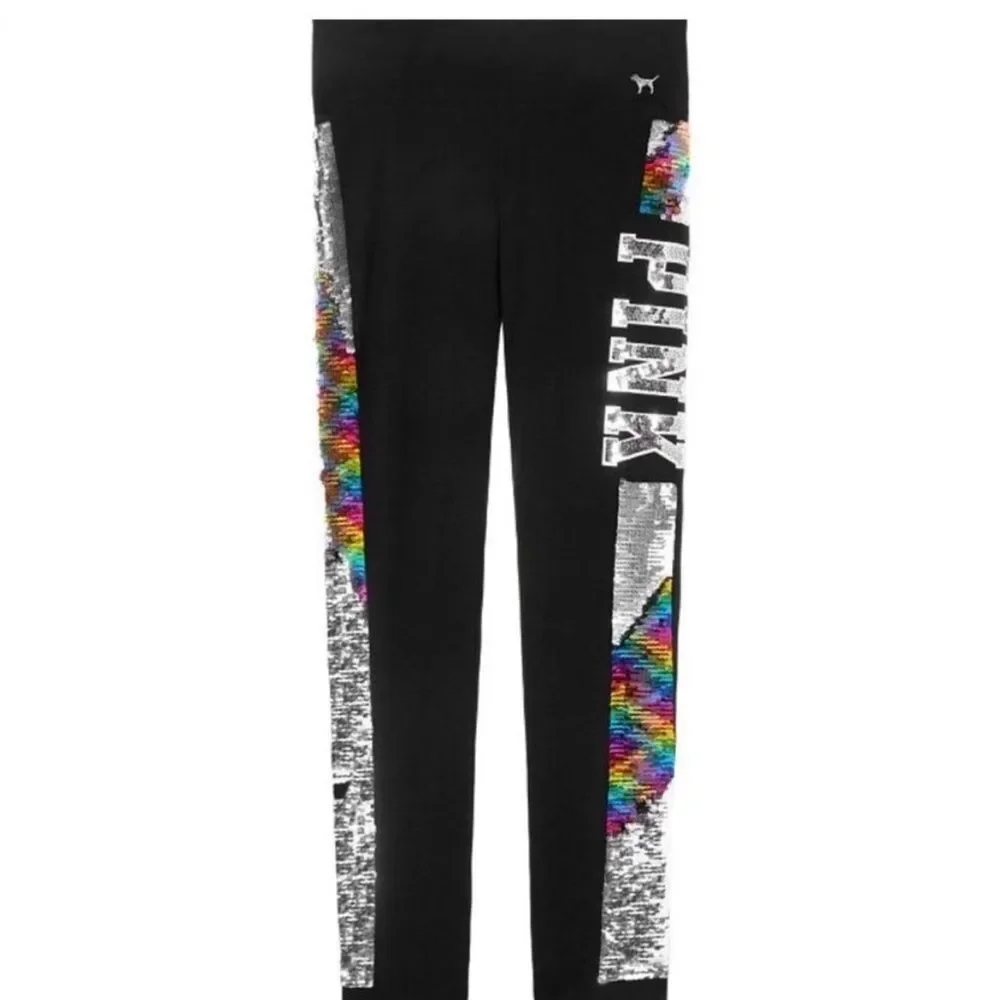 PINK VS RAINBOW BLING LEGGINGS M